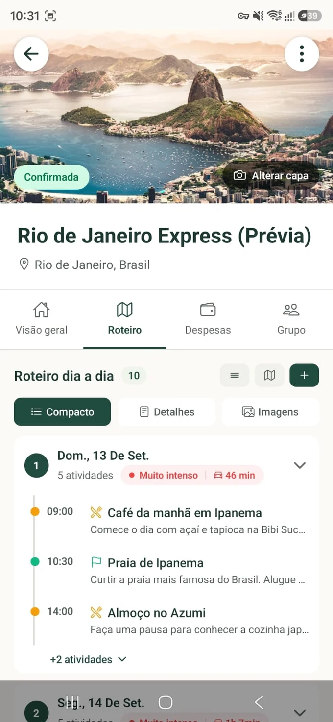 Roteiro real do aplicativo Hey Bora Viajar com atividades no Rio de Janeiro
