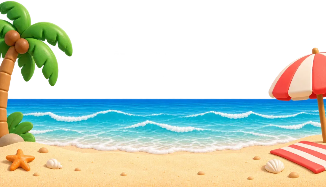 Cenário de praia do jogo, feito de massinha.